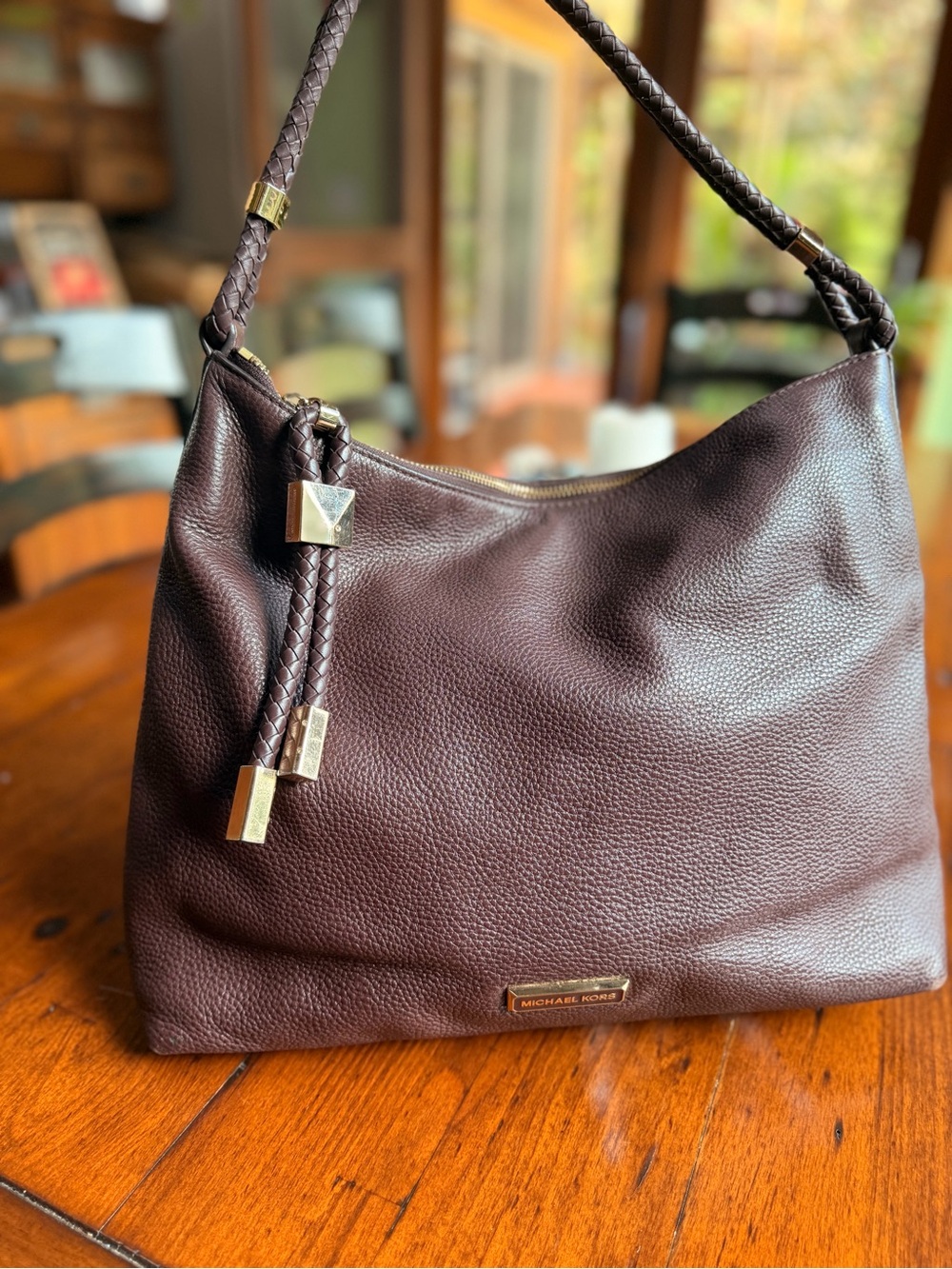 Michael Kors Burgundy Leather-Look Hobo Bag